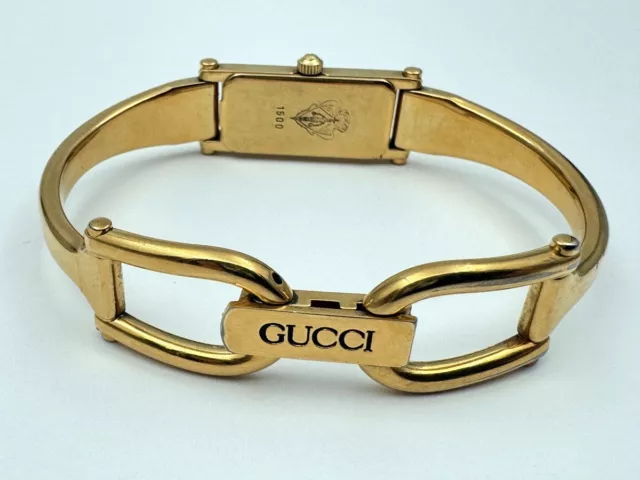 Ladies Gucci Swiss Gold Filled Black Dial 1500 Bracelet ALL ORIGINAL SERVICED