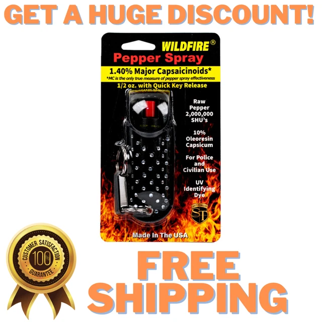 WildFire Pepper Spray Rhinestone 1/2oz Personal Self Defense Protection Black