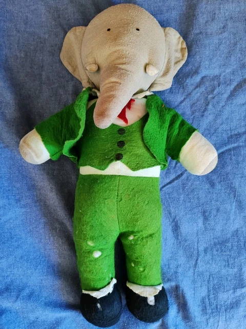 Ancienne peluche doudou lapin beige rouge carreaux