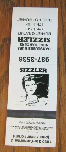 Girlie: Sizzler Gentlemen's Strip Club Matchbook Cover (Montreal, Quebec) -D23