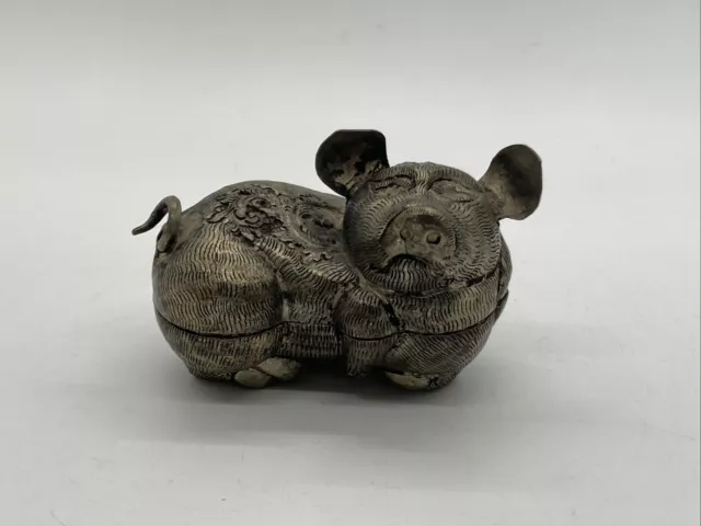 VTG Small Metal Silver Plated Metal Asian Cambodian PIG BETEL NUT BOX Trinkets