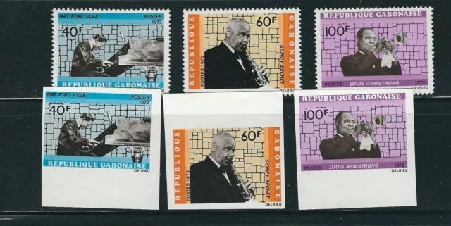 Gabon 1972 Jazz Musiker (Scott 295-7 Perf Und Imperf) VF MNH