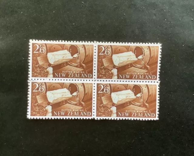 New Zealand. 1960. 2/6 Butter Flaw. Yellow Omitted, Block Of Four.