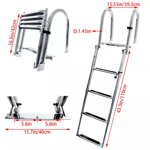 SCALETTA INOX RIBALTABILE TELESCOPICA 4 GRADINI 110X39.5cm PER GOMMONE BARCA