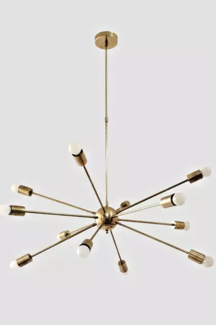 Polished Brass 12 Light Mid Century brass Sputnik chandelier For Any Room