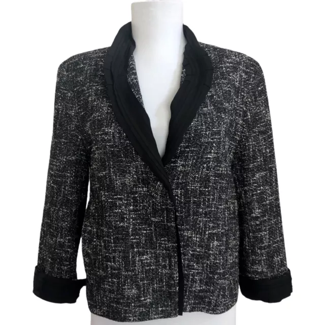 Talbots Black Tweed Blazer Womens 6 Dark Gray Cotton Blend Jacket Academia