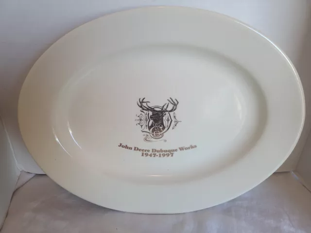 John Deere Serve Platter"Dubuque Works 50th"Stoneware Ivory Gold Buck;US