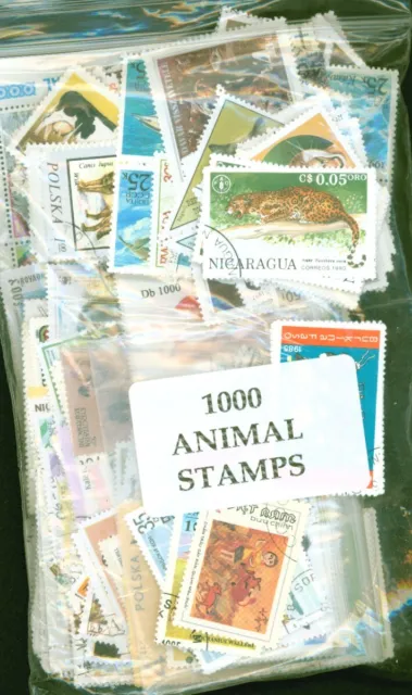 1000 All World, All different Used Animal Thematics Stamps