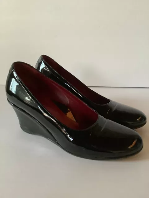 TARYN ROSE BLACK Patent Leather Wedge Heels Made in Italy Womens Size 5 ...