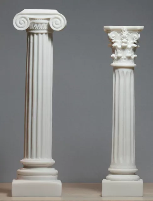 Set 2 Greek Columns Ionic & Corinthian style Pillar Pedestal Decor Sculpture