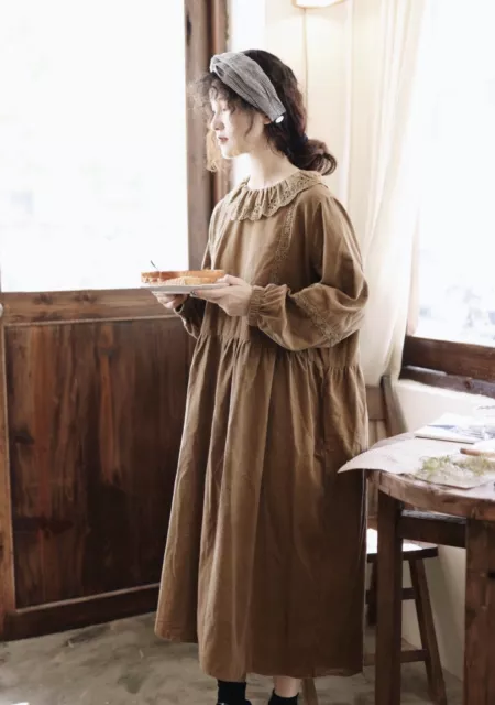 Robe lin brodée dentelle Mori retro ancien shabby chic vintage grande taille