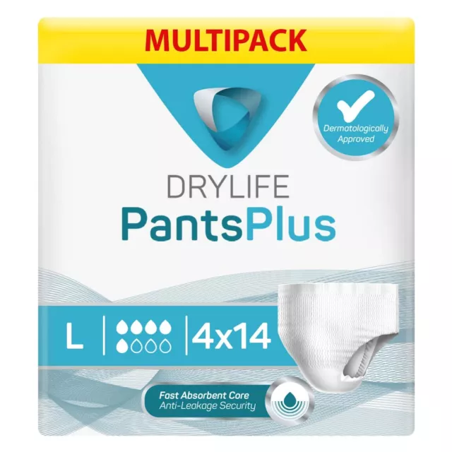 4x Drylife Unisex Incontinence Pants Plus - Large - Pack of 14