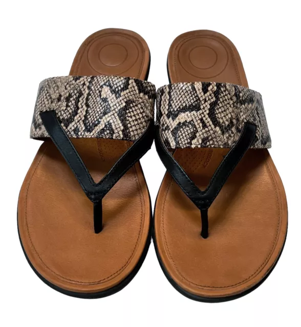 Fitflop Delta Toe Thong Sandals Size 8 Womens Taupe Snakeskin Black Comfort