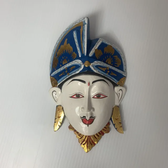 Wooden Hand Carved Mask Wall Hanging Asian Face Wall Plaque 21cm
