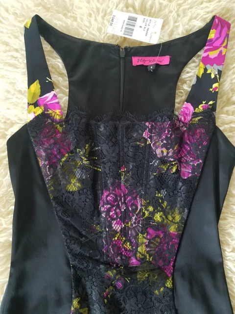NWT Vintage Betsey Johnson USA Dress 90s Y2K Bodycon Silk Floral Size 6