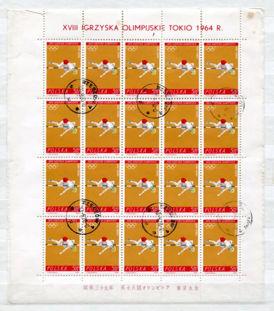 Briefmarken, Polen, Polska, Kleinbogen, Tokio 1964, 20 x Fi 1372, gest