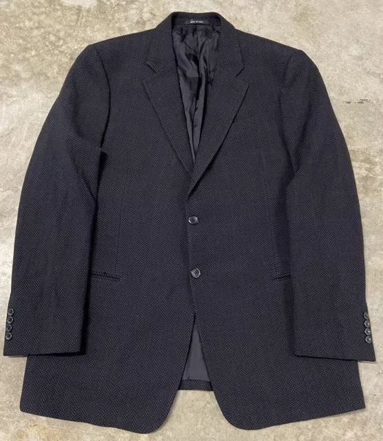 Armani Collezioni Blazer Jacket 46L Black Herringbone Wool Blend Made in Italy