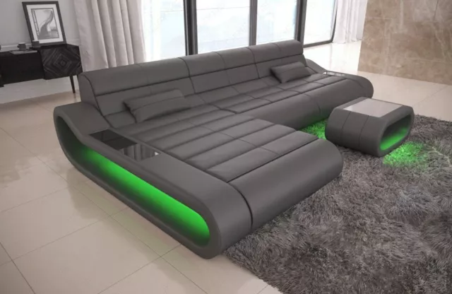 Sofa Designersofa Corner Couch Leather Concept L Long Grey Ottoman LED
