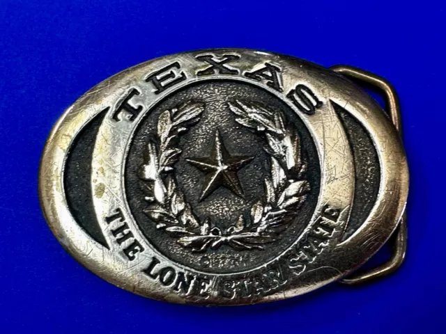 The Great State of Texas Lone Star State Solid Brass 1970s Belt Buckle 2