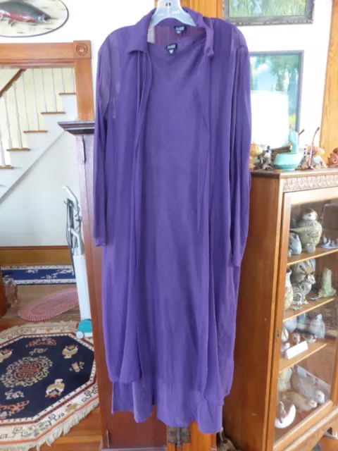 Eileen Fisher Silk Plum Tank Dress W/ Sheer Rayon Jacket Both Medium