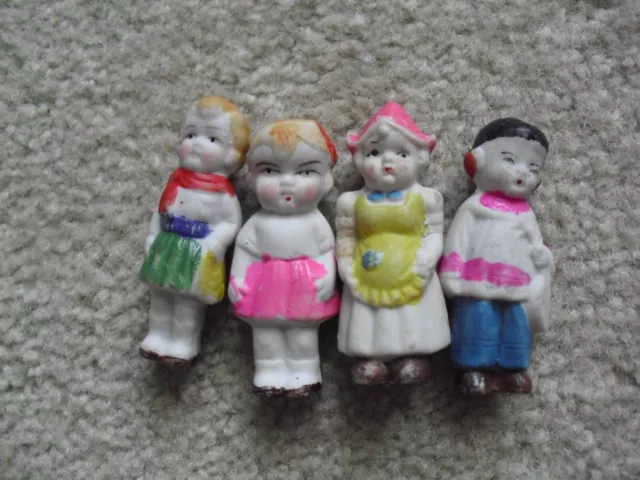 Lot of 4 Vintage Japan Bisque Girl Doll Character Figurines 2 3/8" Tall