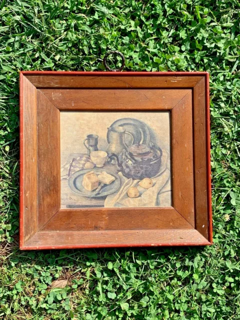Vintage Primitive 1950's Cast Iron Kettle Kitchen Wall Art Picture UNIQUE❤️sj4j2