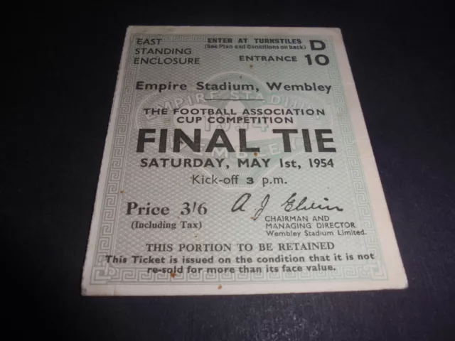 1954 Fa Cup Final Ticket West Bromwich Albion V Preston North End