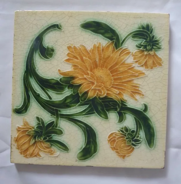 Stunning Pilkington Sunflower Design 6 Inch Tile (E) Antique