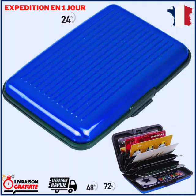 Porte-Cartes Bancaire Alliage 6 Compartiments Etui Rangement Aluminium/Plastique