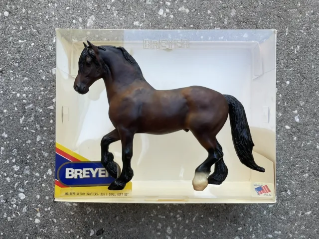 Retired Breyer Horse #3175 Action Drafters Big and Small Dapple Bay Friesian Box