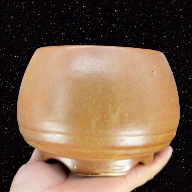 Vintage Retro Art Pottery Bowl Planter Brown Glazed Pottery Ceramic Bowl Footed