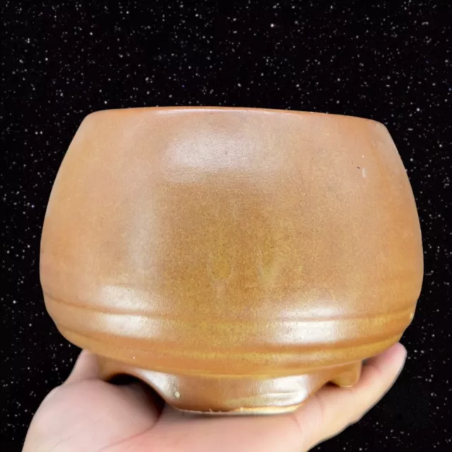 Vintage Retro Art Pottery Bowl Planter Brown Glazed Pottery Ceramic Bowl Footed
