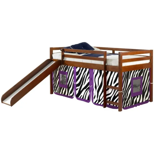 Donco Kids Twin Solid Wood Mission Low Loft Bed with Zebra Tent in Espresso
