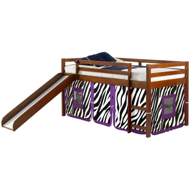 Donco Kids Twin Solid Wood Mission Low Loft Bed with Zebra Tent in Espresso