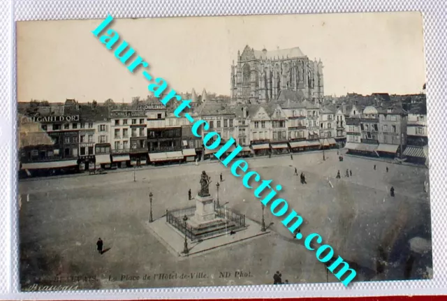 Cpa Animé 60 Oise, Beauvais - Place De L'hotel De Ville 1900 Carte Postale Nord