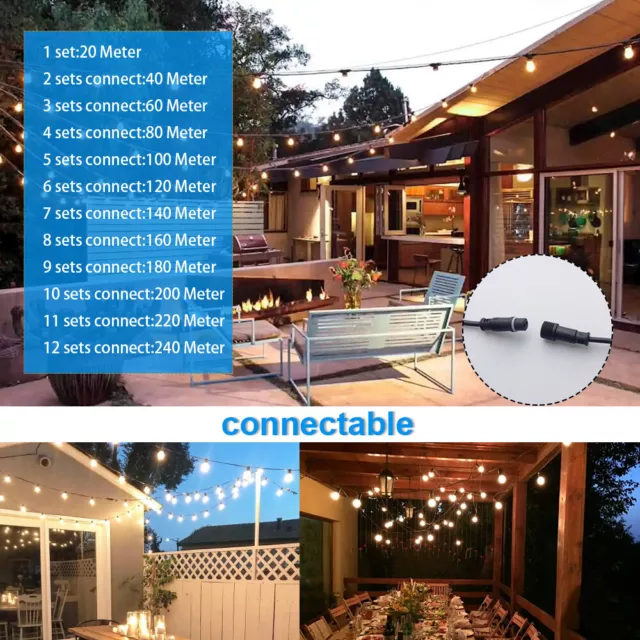 20-200M LED Festoon String Lights Outdoor Wedding Xmas Patio Party Dimmable AU 2