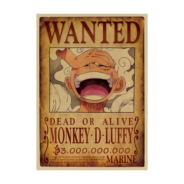ONE PIECE WANTED Poster Retro Anime Monkey D Luffy Wall Sticker Poster ...