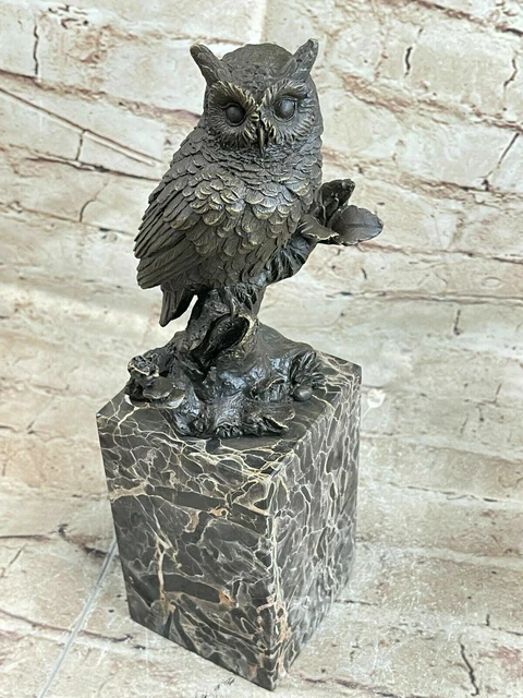 Presa Búho Ave Bronce Mármol Escultura Estatua Lost Cera Estatuilla De Art Déco
