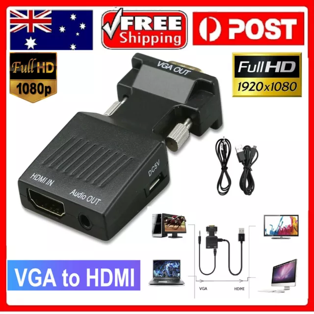 USB Powered VGA Male to HDMI Female Cable Converter With HD Audio Video Adapter