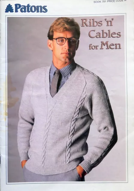 Patons #781 Knitting Pattern book - Ribs N Cables for Men 16 designs in 5 & 8ply