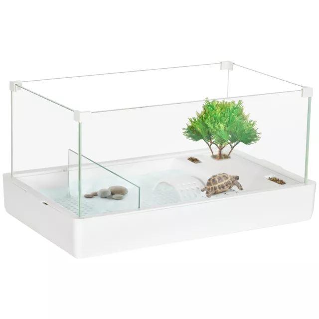 PawHut Turtle Tank, Glass Tank w/ Basking Platform, Reptile Habitat