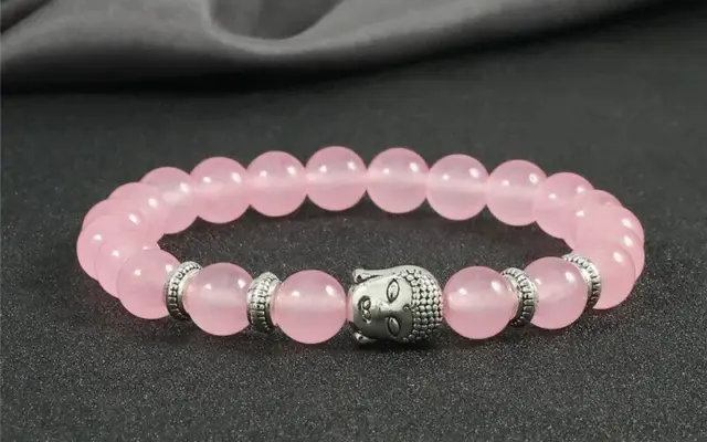 Bracelet de perles Quartz rose en pierre Naturelle et Bouddha, Sur mesure