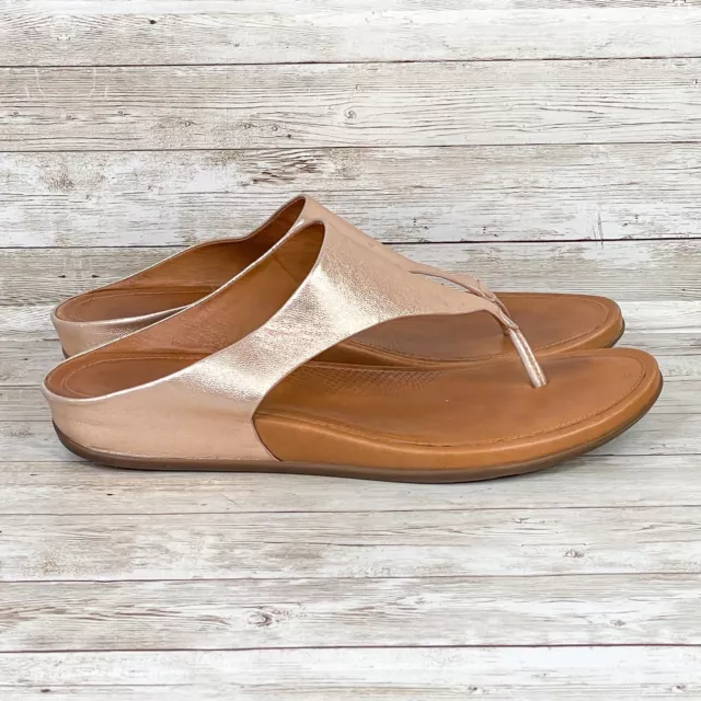 Fitflop Banda Sandal Womens 10 Thong Wedge Gold Leather Comfort Slip On Shoes