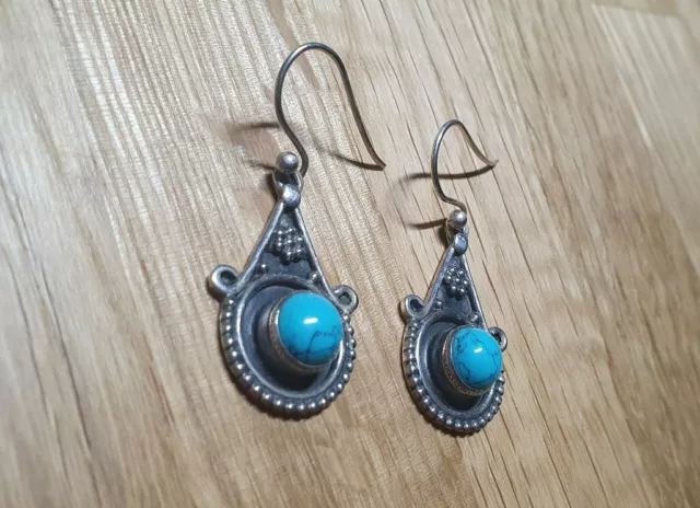 Ohrringe Silber mit echtem Türkis 925er Boho Ohrhänger Creolen Ethno Vintage