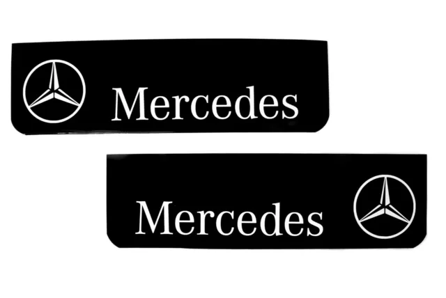 Mercedes Lorry HGV Truck Mudflaps 18x60cm Smooth Black PVC Mud Flaps White Logo