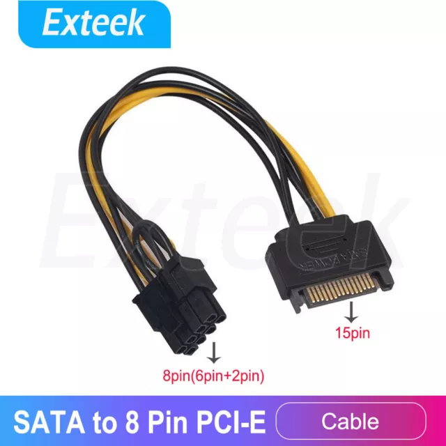 15 Pin SATA Power to PCI-E PCIE 8 Pin (6+2) Converter Adapter 18AWG Copper