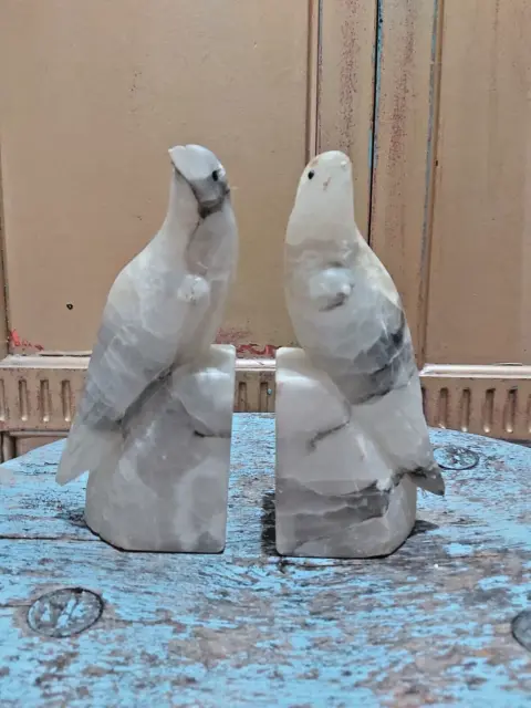 Italian Alabaster Bookends - Doves - Please Read The Description - To Clear!