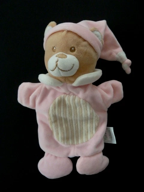 33. Doudou Marionnette Ours Mes Petits Cailloux Rose Rond Beige Rayebonnet Neuf*