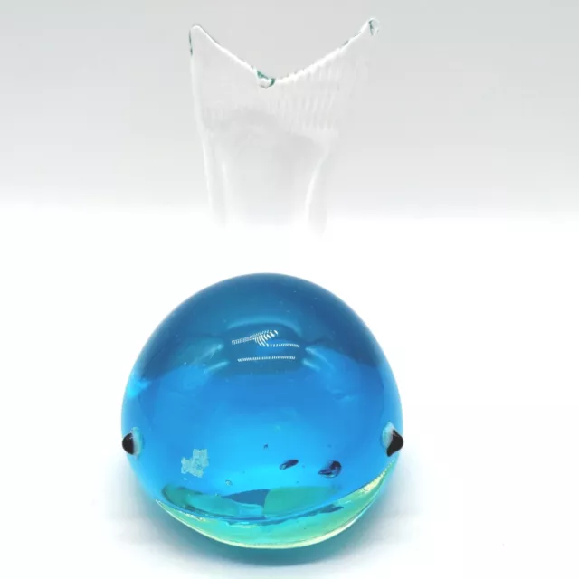 Vintage Art Glass Whale Paper Weight Blue Clear 4” Paperweight Figurine Ocean