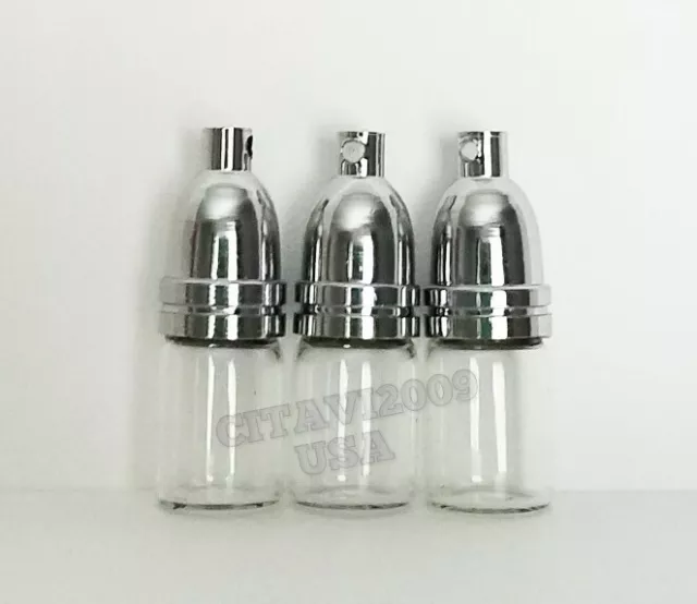 Small Clear Glass Vial Pendant Bottle - Silver Screw Cap -  Set Of 3